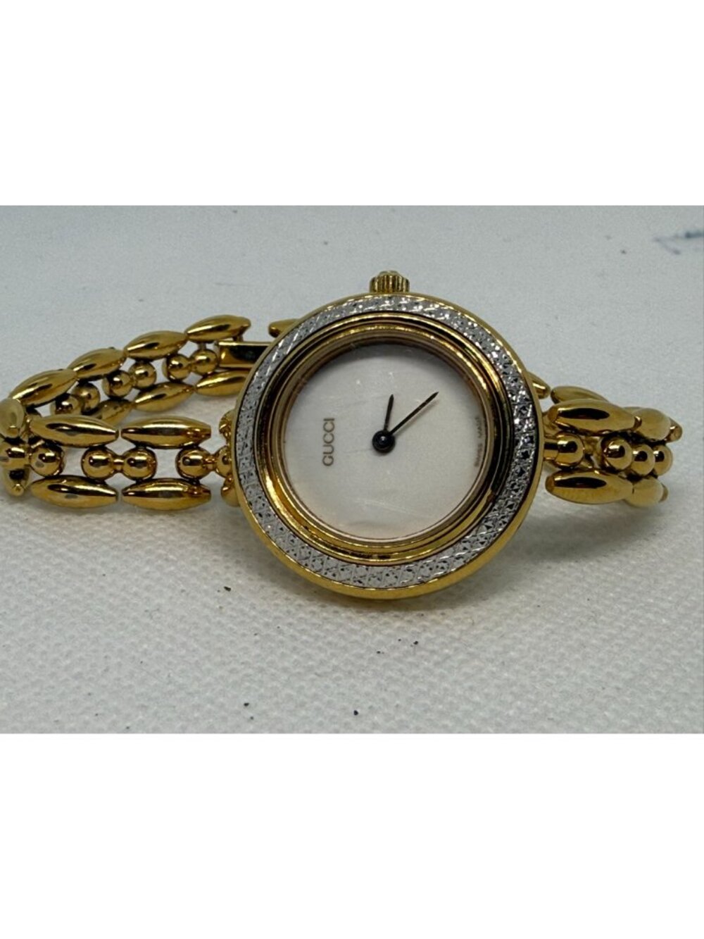 Gucci 11/12.2 Women Gold Plate Diamond Bezel White Dial Swiss Watch + Bezel - Picture 10 of 16